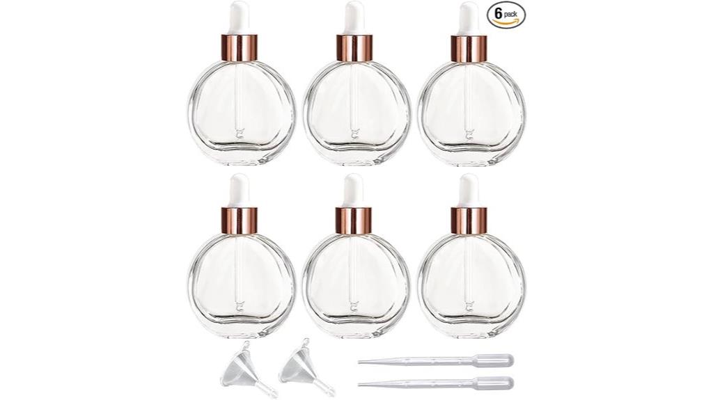six 2oz glass dropper bottles