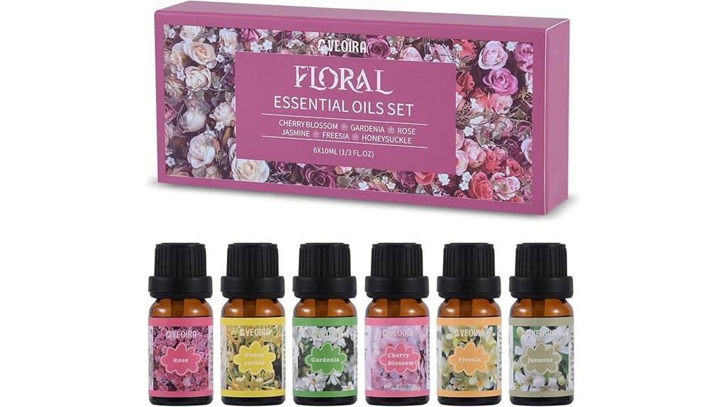 six floral scent bottles