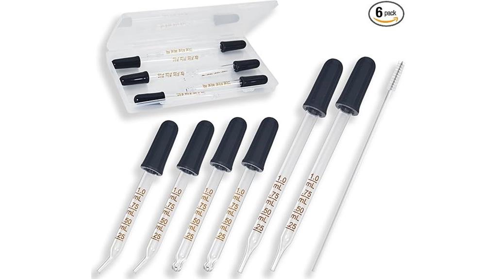 six glass dropper bottles