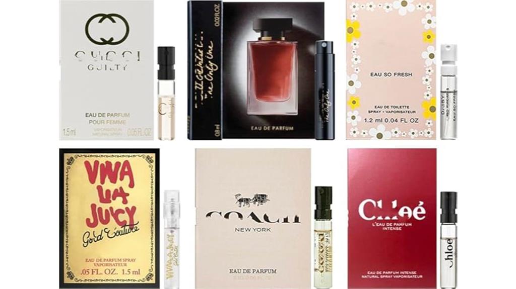 six perfume sample vials