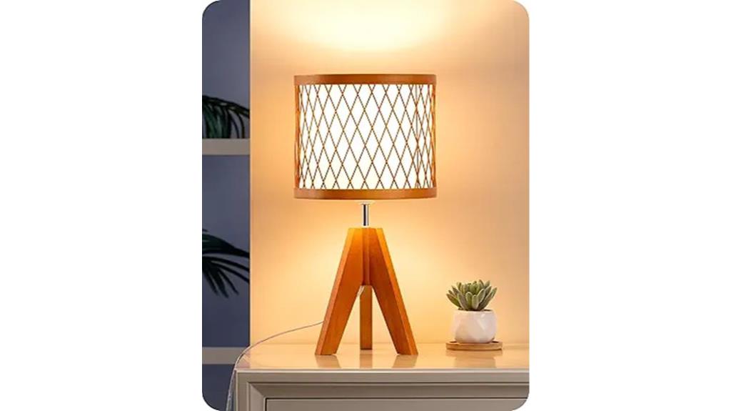 small wooden tripod lamp