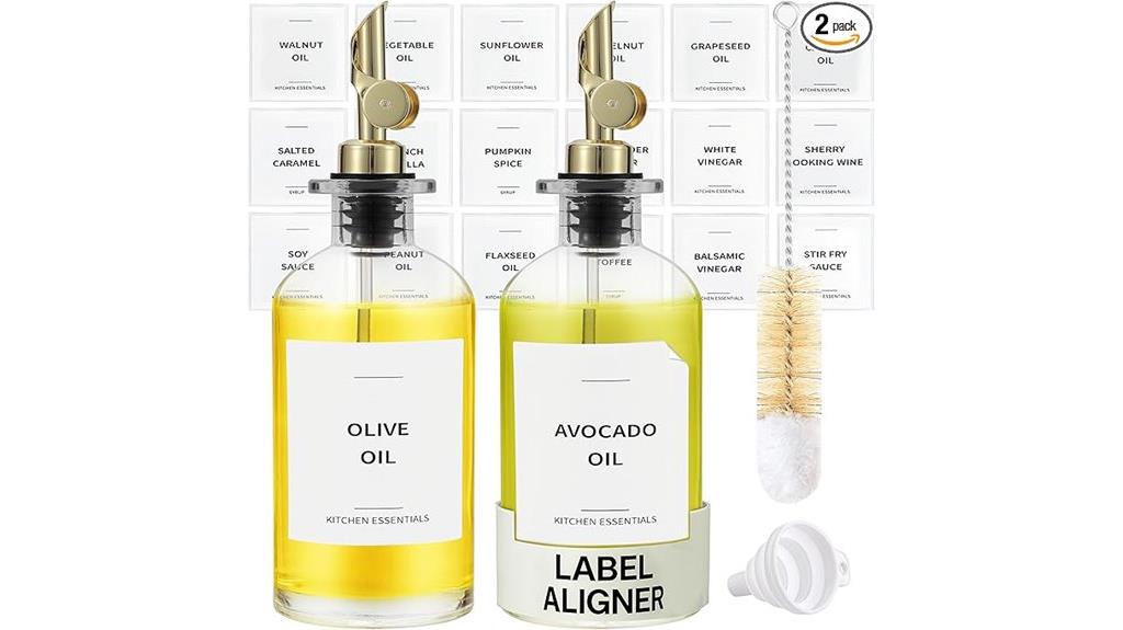two labeled olive oil bottles