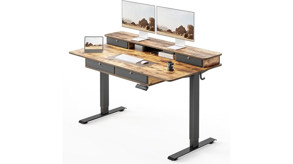 adjustable desk with drawers