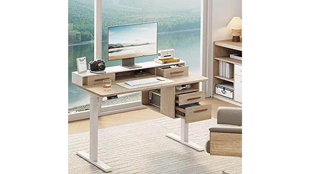 adjustable electric desk with drawers