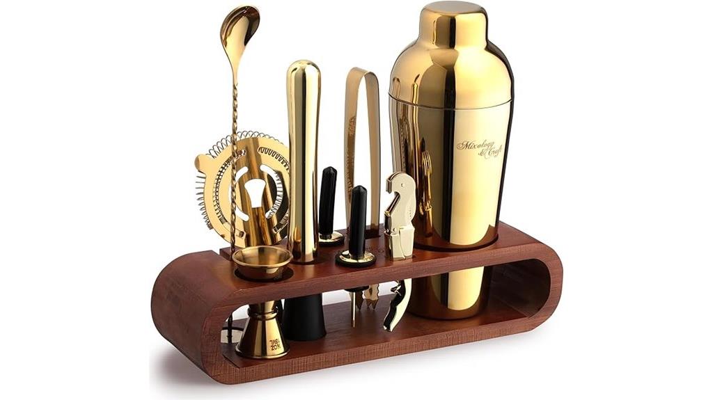bartender kit with bamboo stand