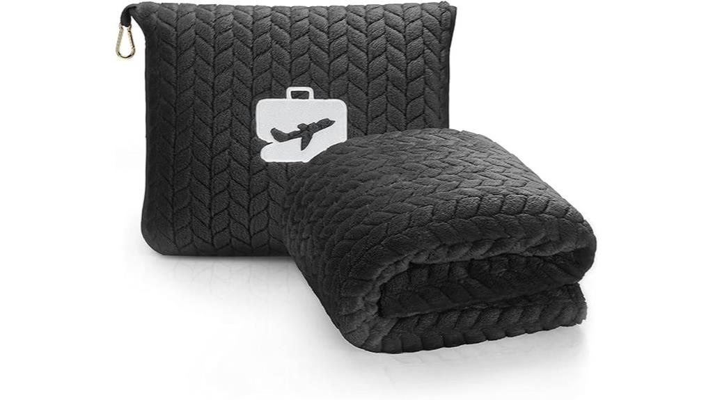 black travel blanket pillow
