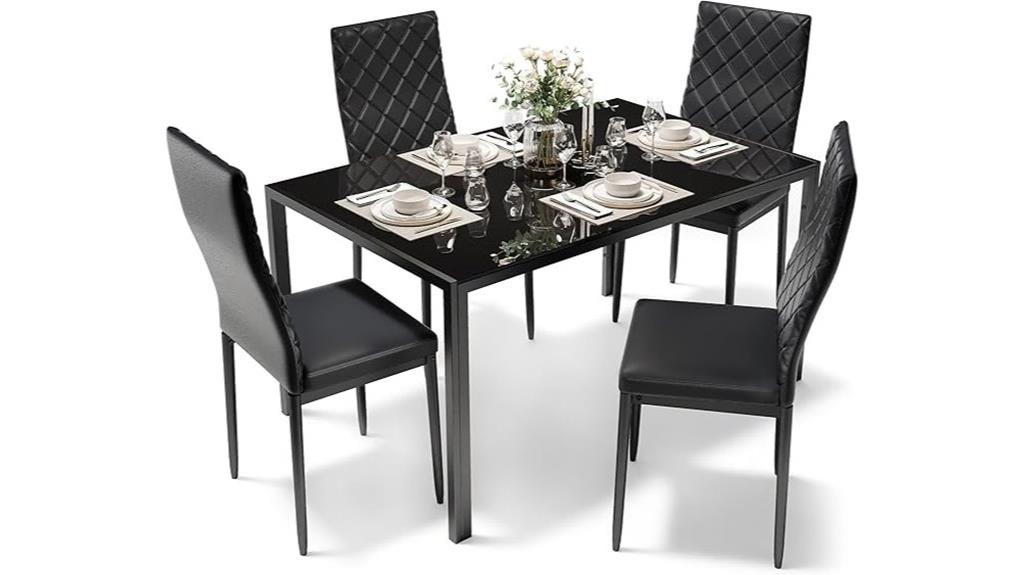 four person glass leather dining set