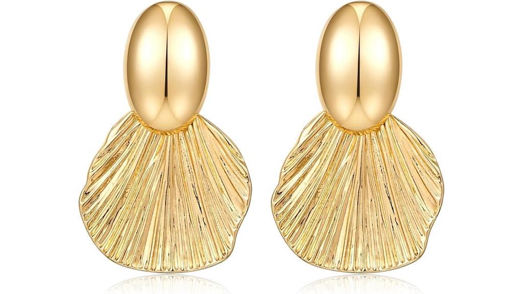 gold fan shell earrings