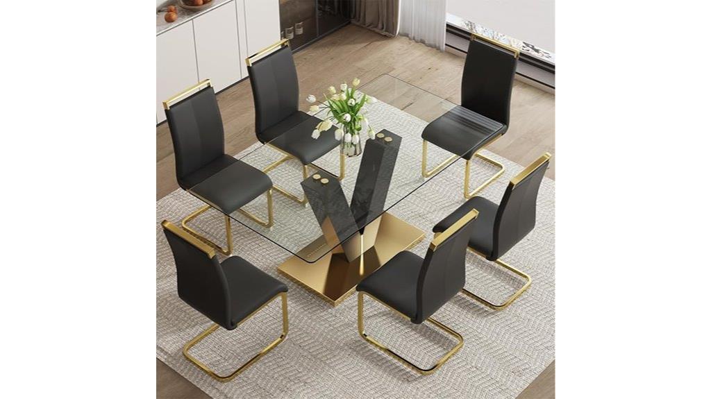 six person glass dining table