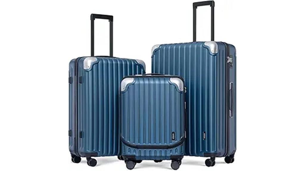 three piece blue luggage set