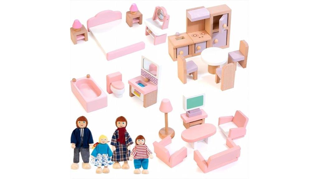 wooden dollhouse furniture set