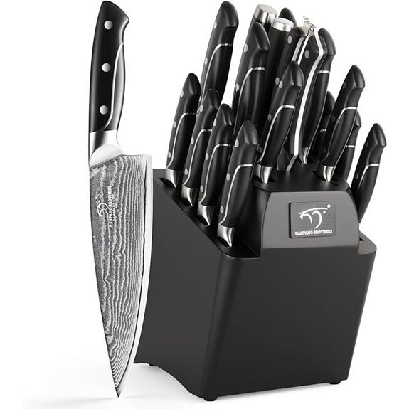 Damascus Kitchen Knife Set with Wooden Block