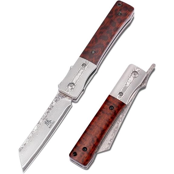 KATSU Damascus Pocket Knife with Wood Handle